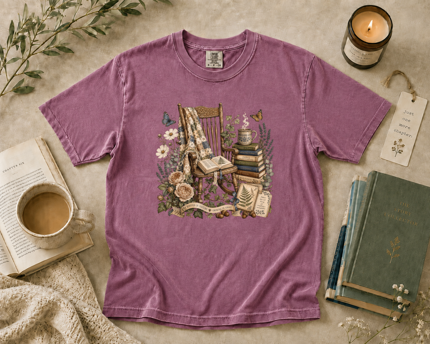 Vintage Rocking Chair Book Lover T-Shirt