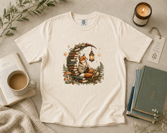 Fox Reading Inside a Crescent Moon T-Shirt