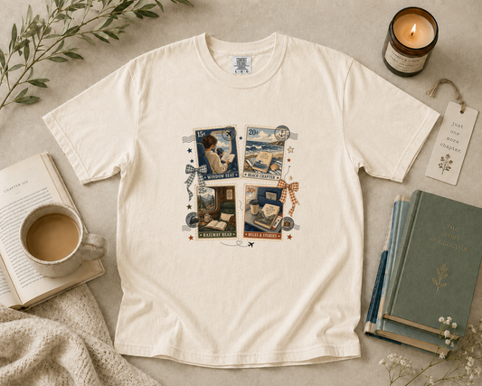 Travel Reading Postage Stamp T-Shirt