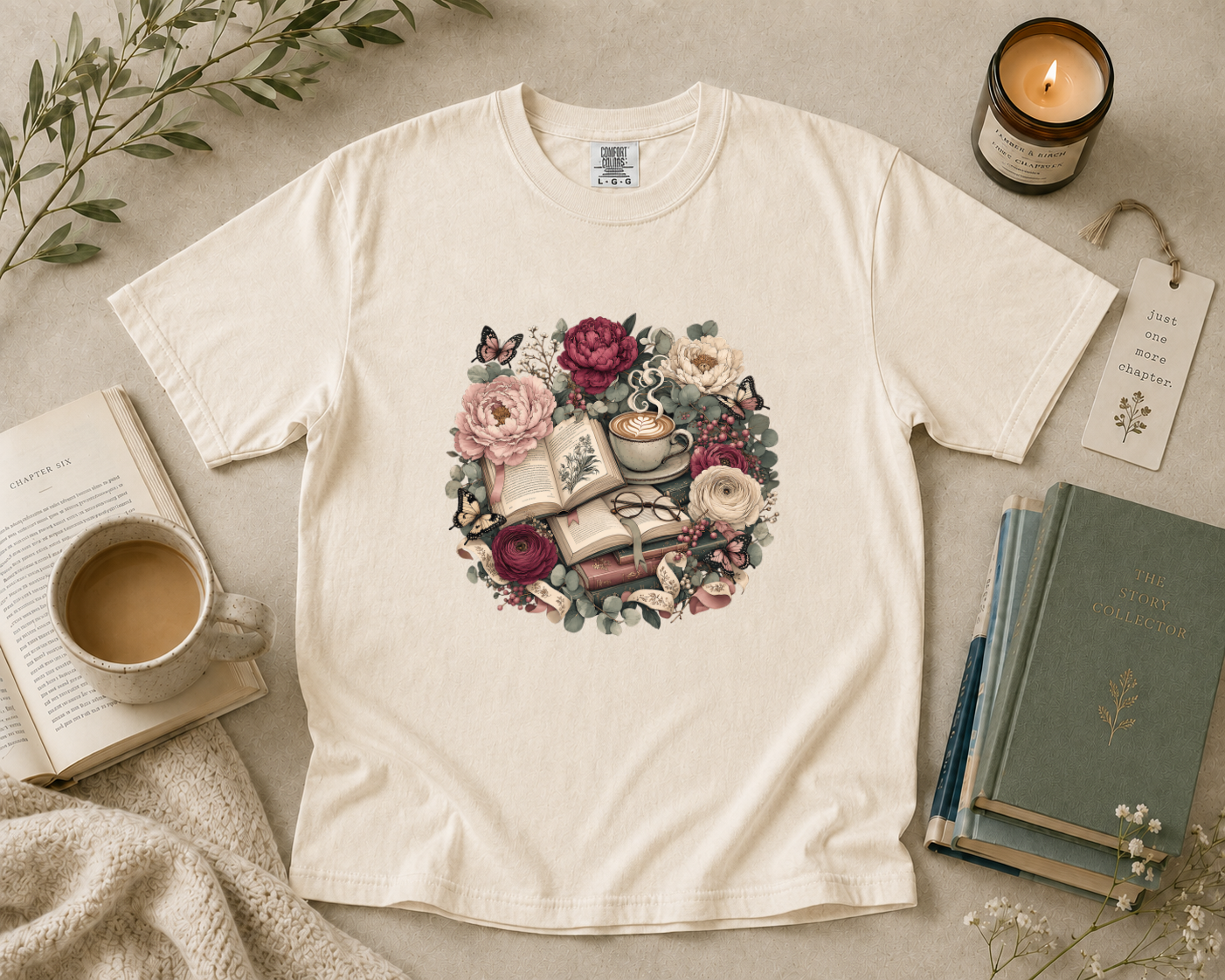 Floral Book Wreath T-Shirt