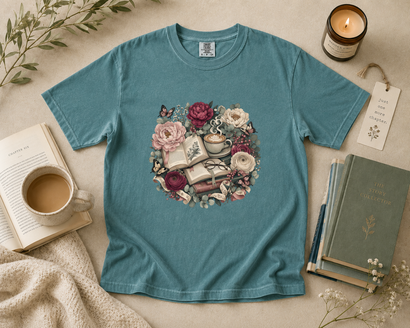 Floral Book Wreath T-Shirt