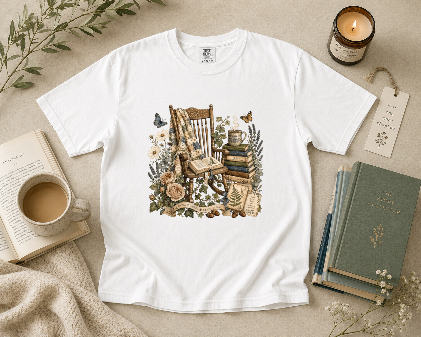 Vintage Rocking Chair Book Lover T-Shirt
