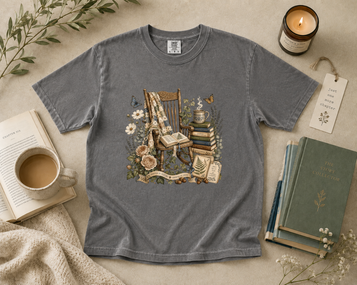 Vintage Rocking Chair Book Lover T-Shirt