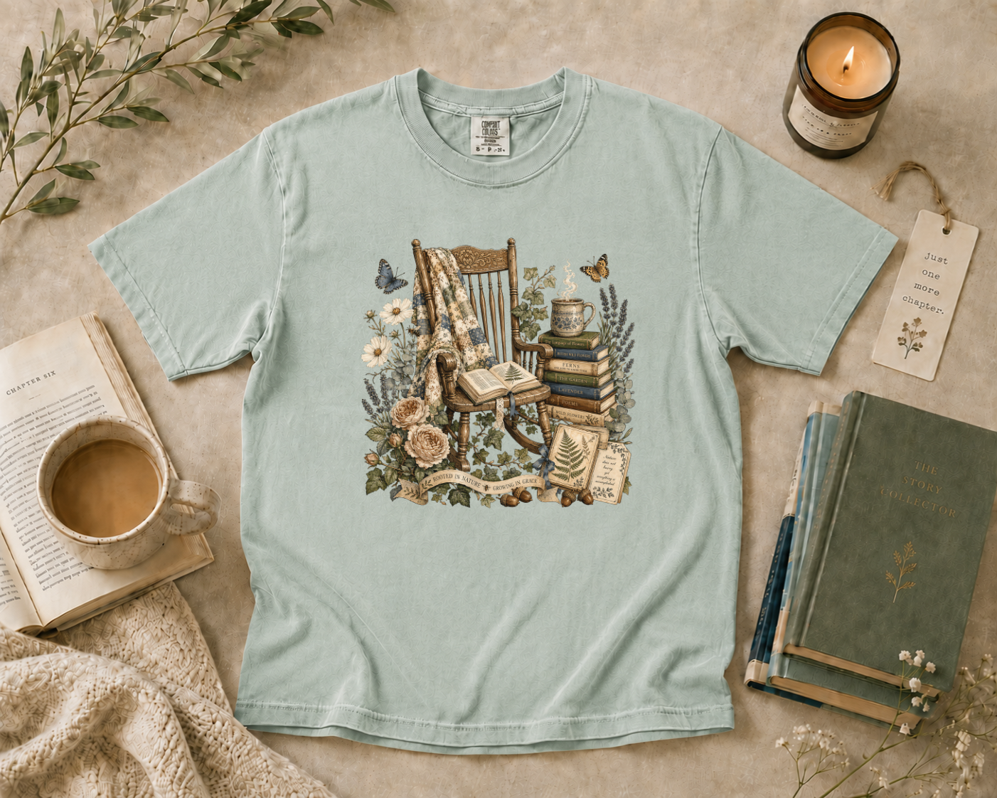 Vintage Rocking Chair Book Lover T-Shirt