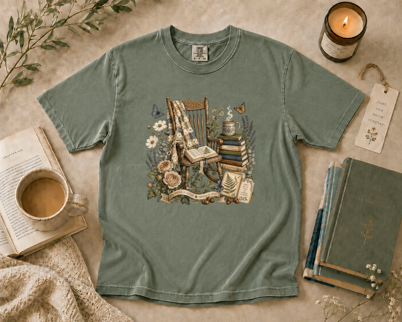 Vintage Rocking Chair Book Lover T-Shirt