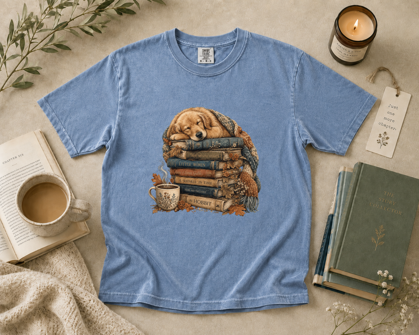Vintage Golden Retriever Sleeping on Stacked Books T-Shirt