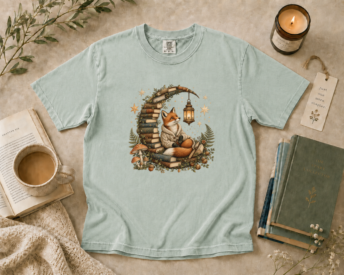 Fox Reading Inside a Crescent Moon T-Shirt