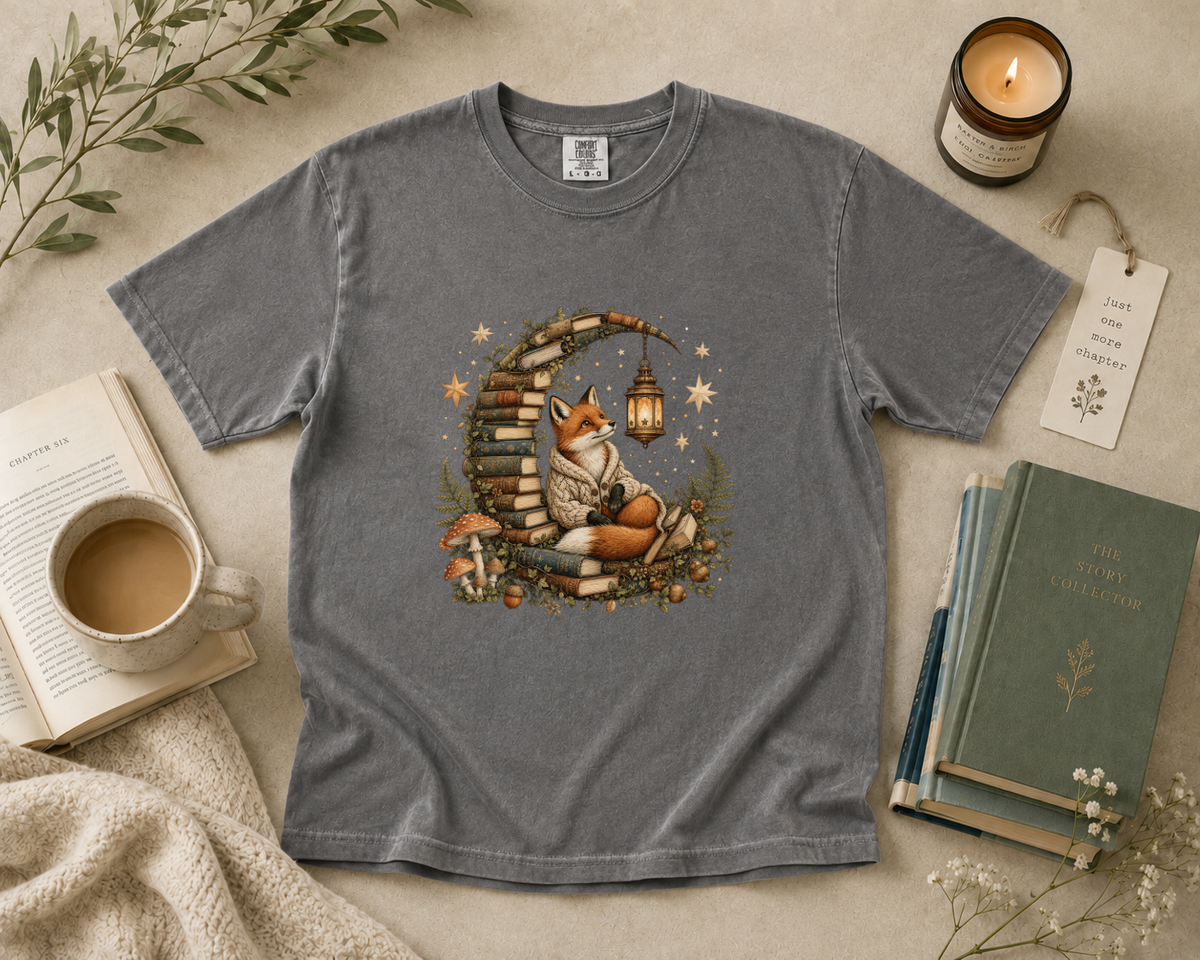 Fox Reading Inside a Crescent Moon T-Shirt