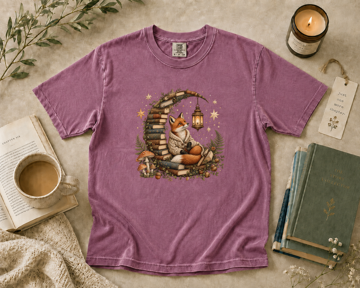 Fox Reading Inside a Crescent Moon T-Shirt