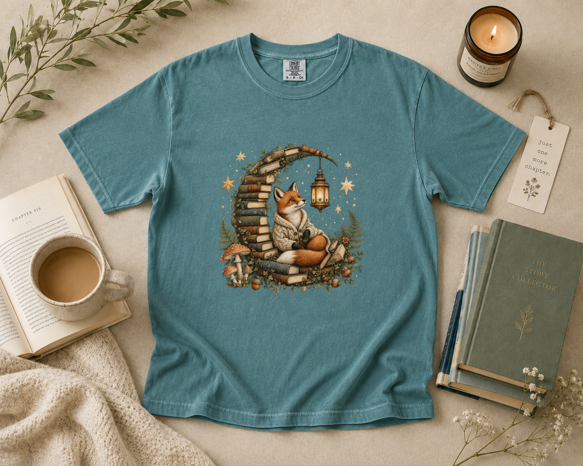 Fox Reading Inside a Crescent Moon T-Shirt