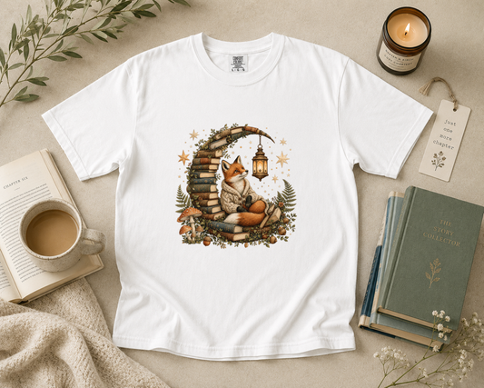 Fox Reading Inside a Crescent Moon T-Shirt