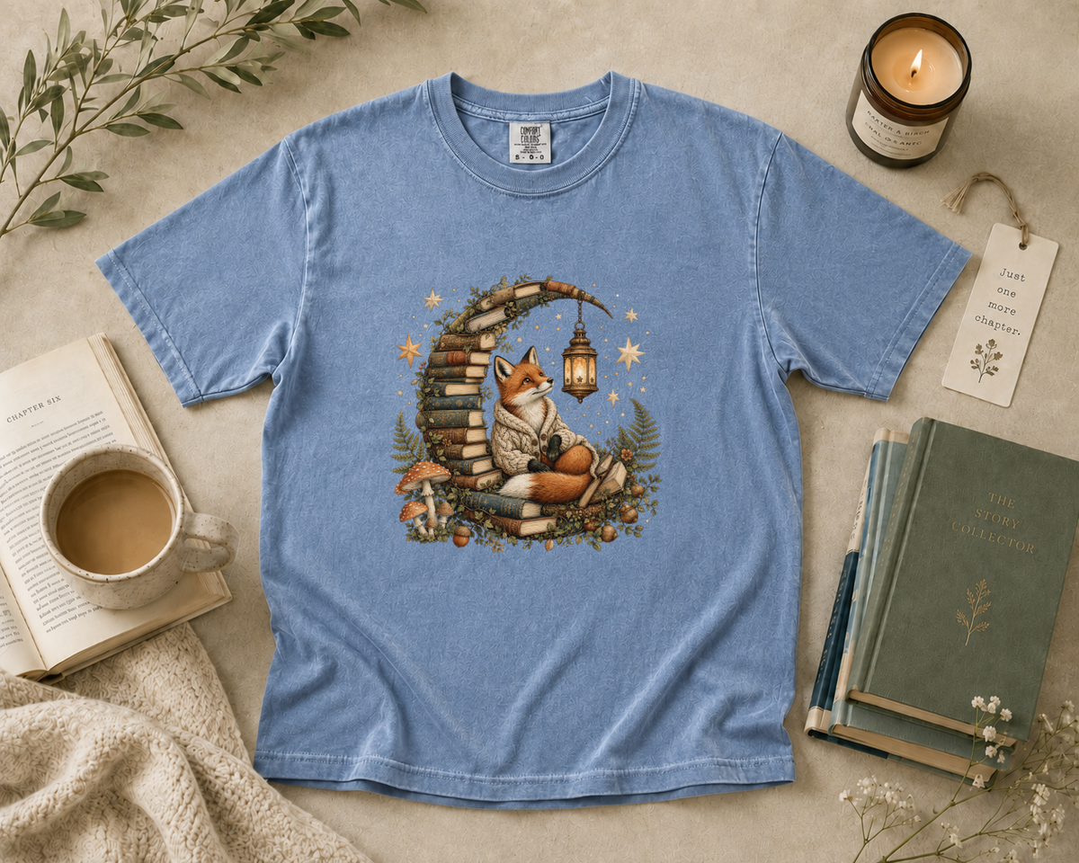 Fox Reading Inside a Crescent Moon T-Shirt