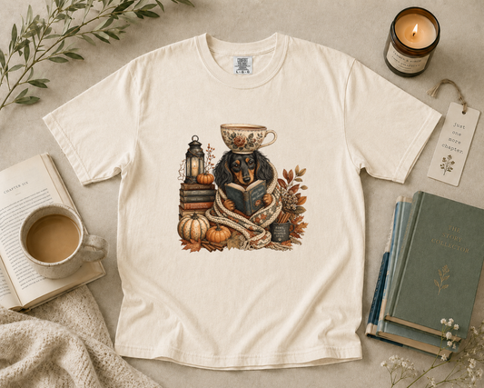 Dachshund Reading with Coffee T-Shirt