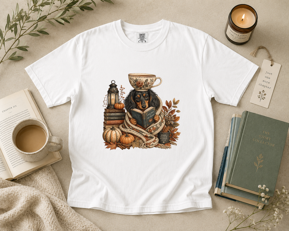 Dachshund Reading with Coffee T-Shirt