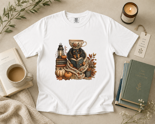 Dachshund Reading with Coffee T-Shirt