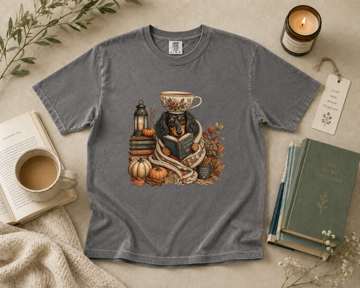 Dachshund Reading with Coffee T-Shirt