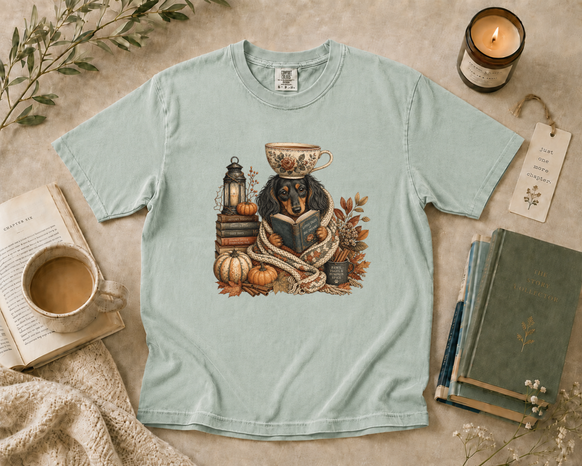 Dachshund Reading with Coffee T-Shirt