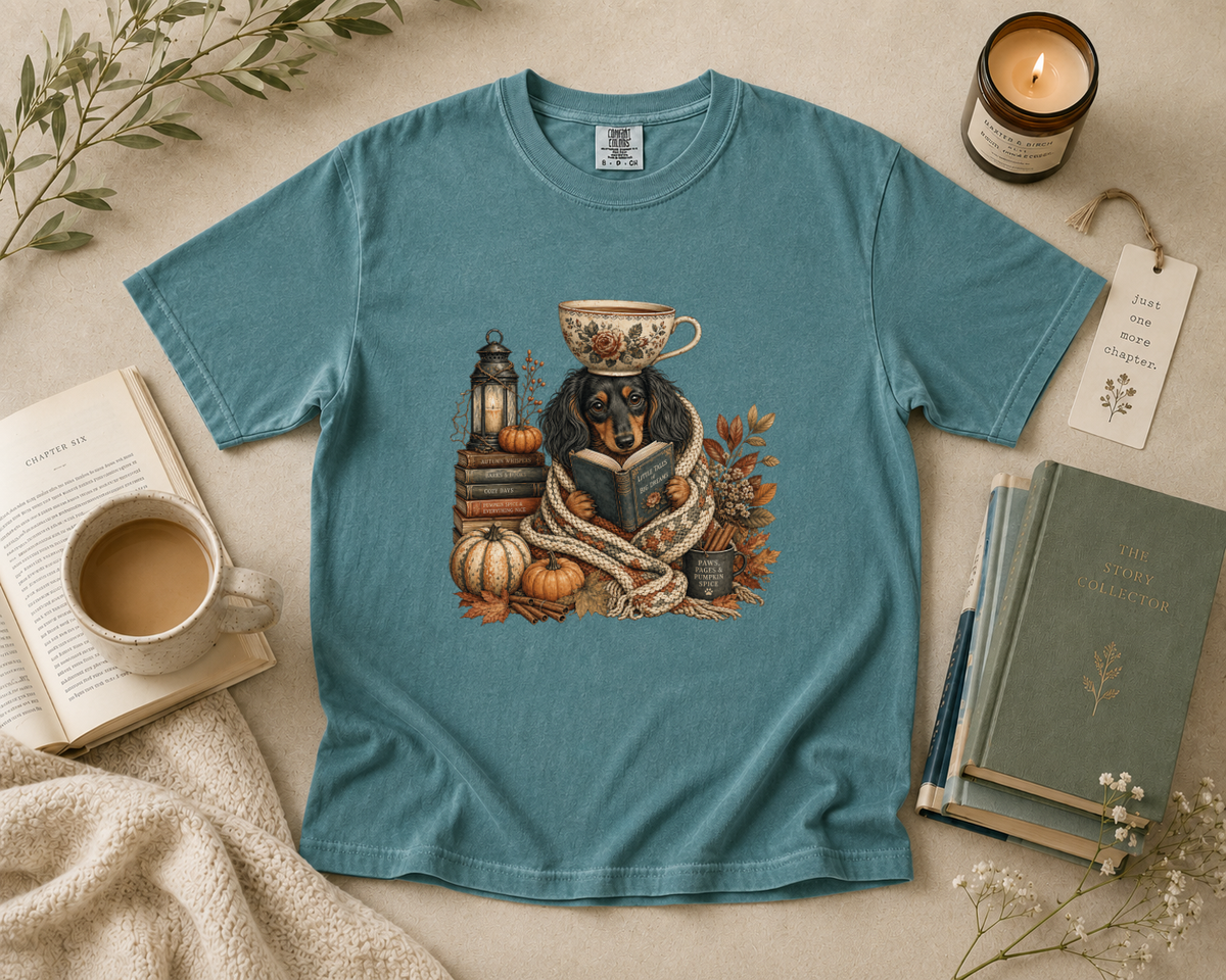 Dachshund Reading with Coffee T-Shirt