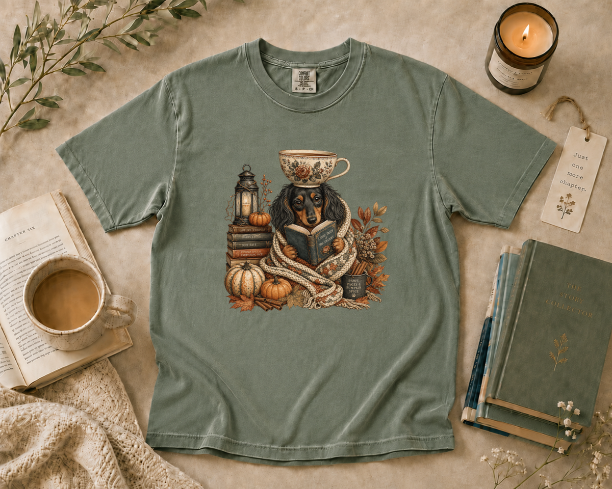 Dachshund Reading with Coffee T-Shirt