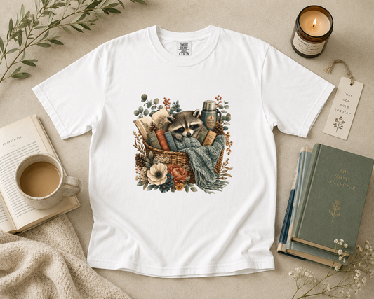 Raccoon Reading Basket T-Shirt