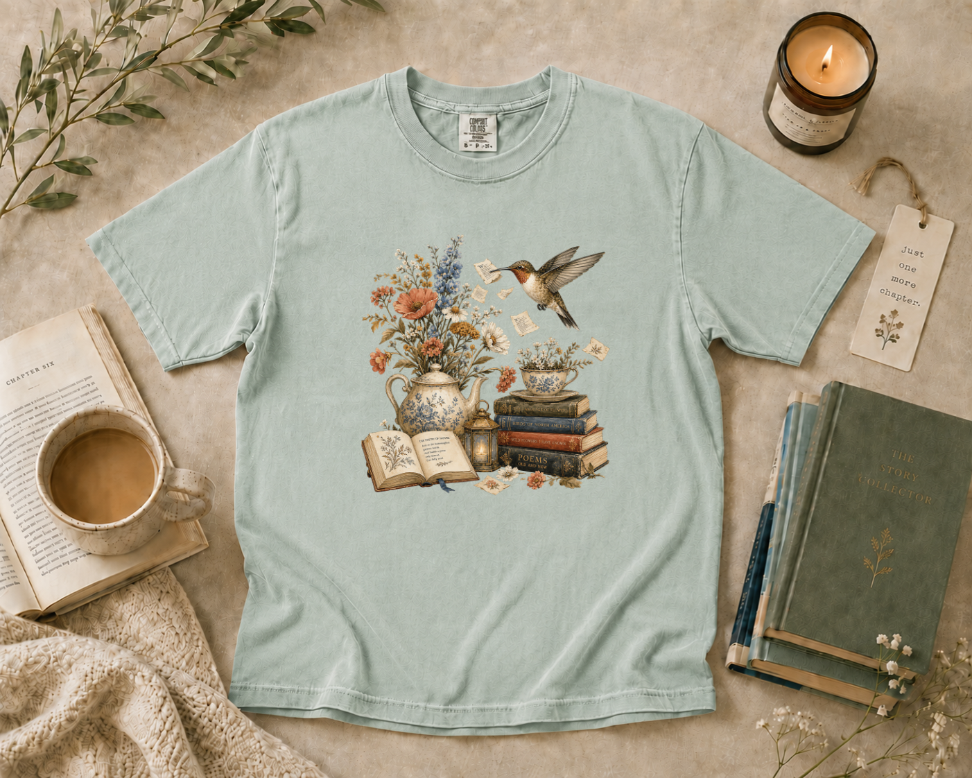 Hummingbird Gathering Book Pages T-Shirt