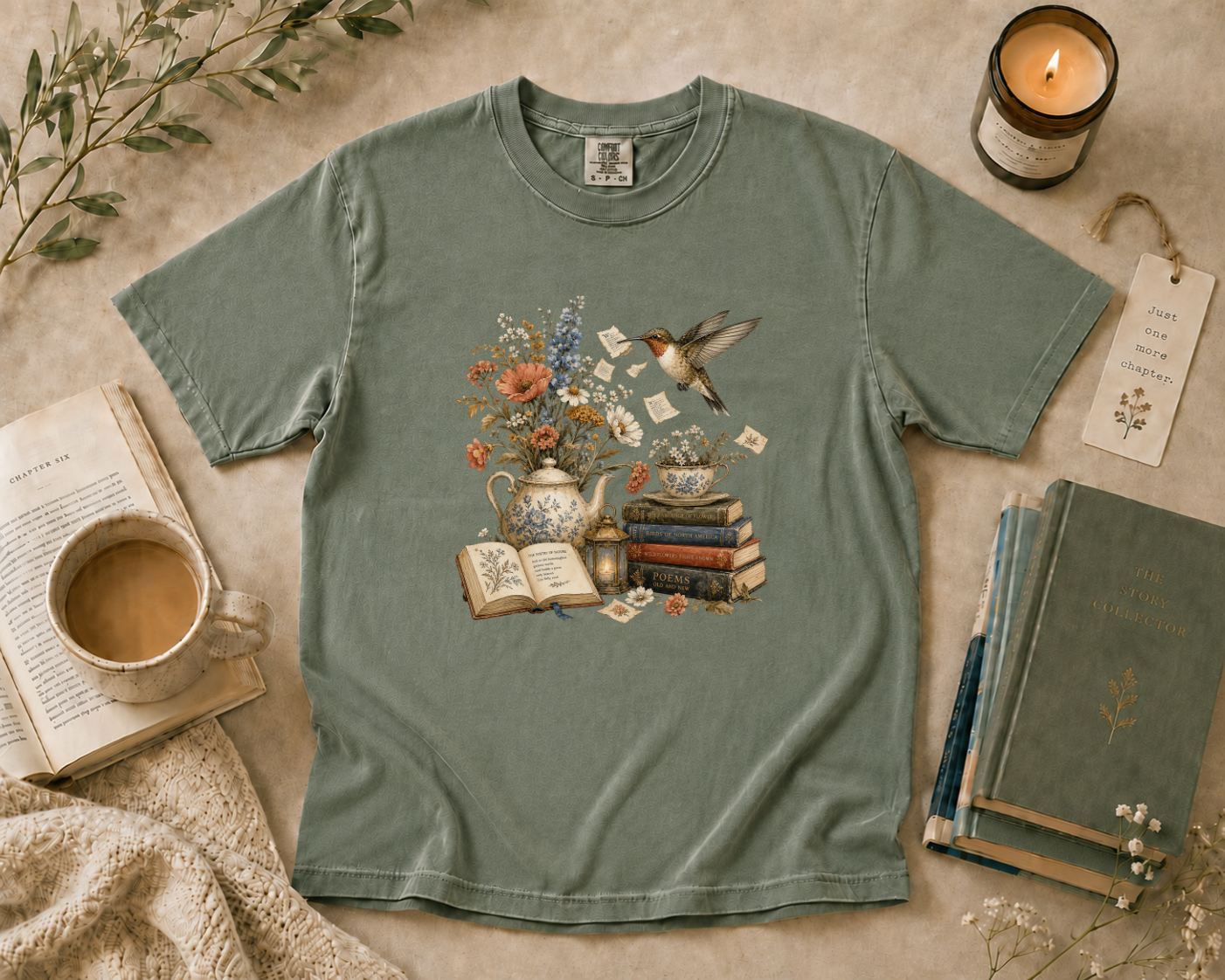 Hummingbird Gathering Book Pages T-Shirt