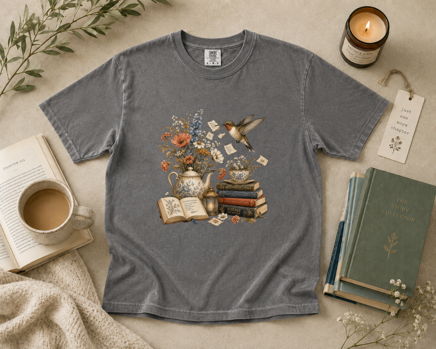 Hummingbird Gathering Book Pages T-Shirt