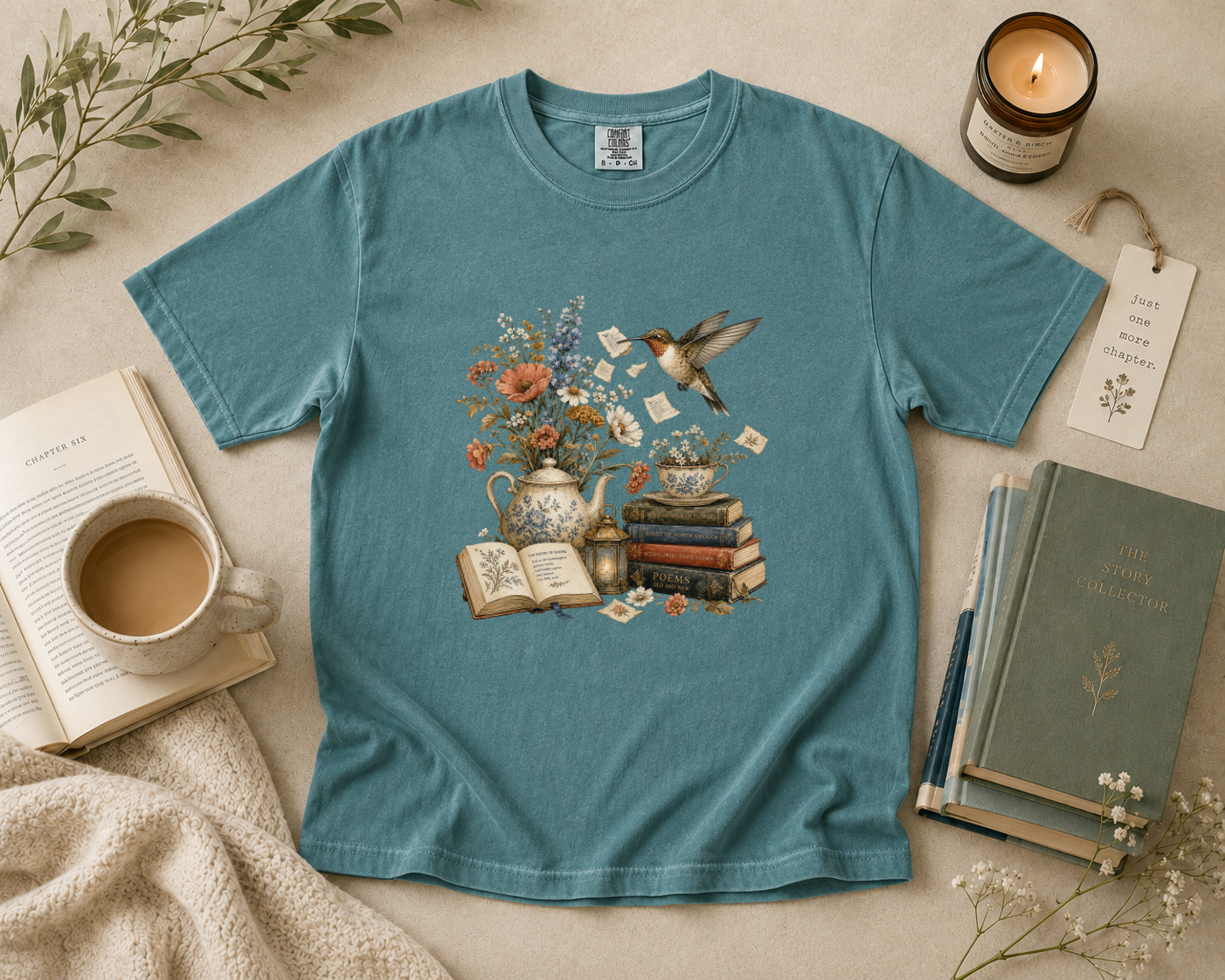 Hummingbird Gathering Book Pages T-Shirt