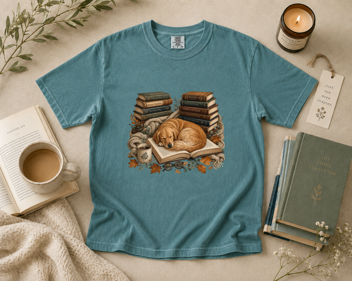 Cozy Golden Retriever Reading T-Shirt