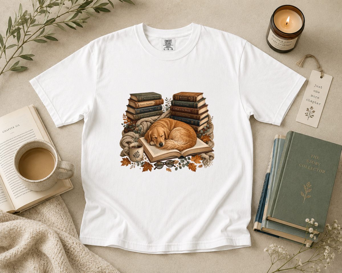 Cozy Golden Retriever Reading T-Shirt