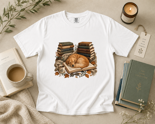 Cozy Golden Retriever Reading T-Shirt