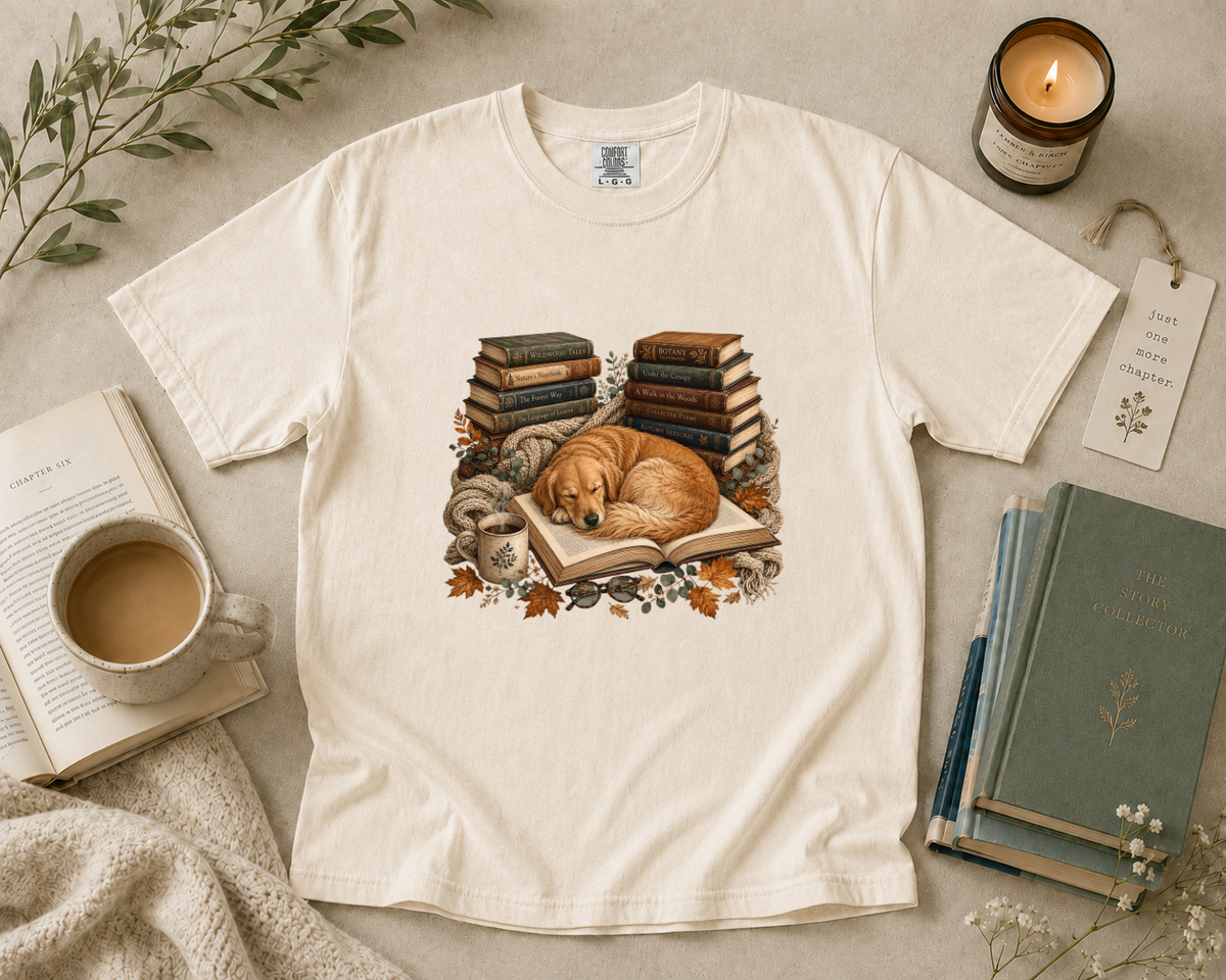 Cozy Golden Retriever Reading T-Shirt