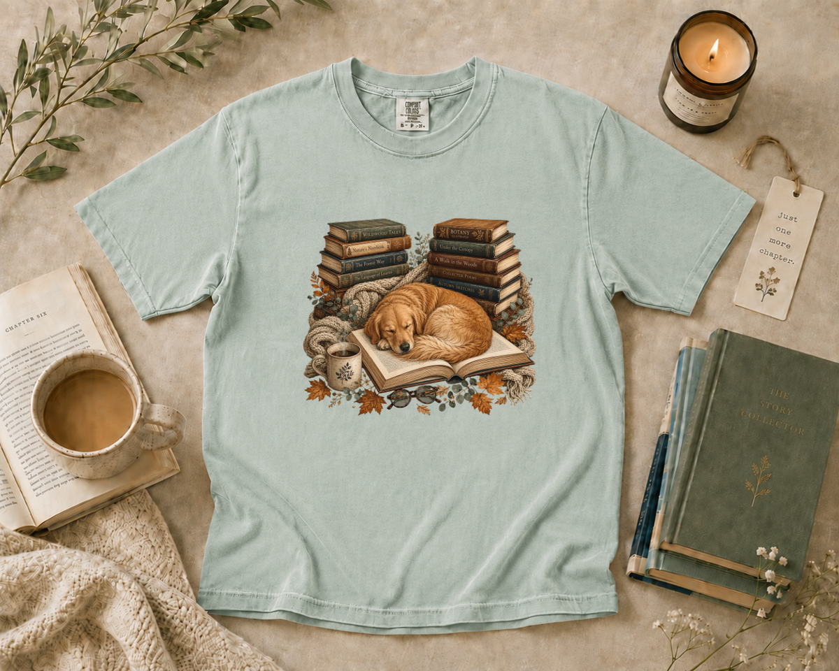 Cozy Golden Retriever Reading T-Shirt
