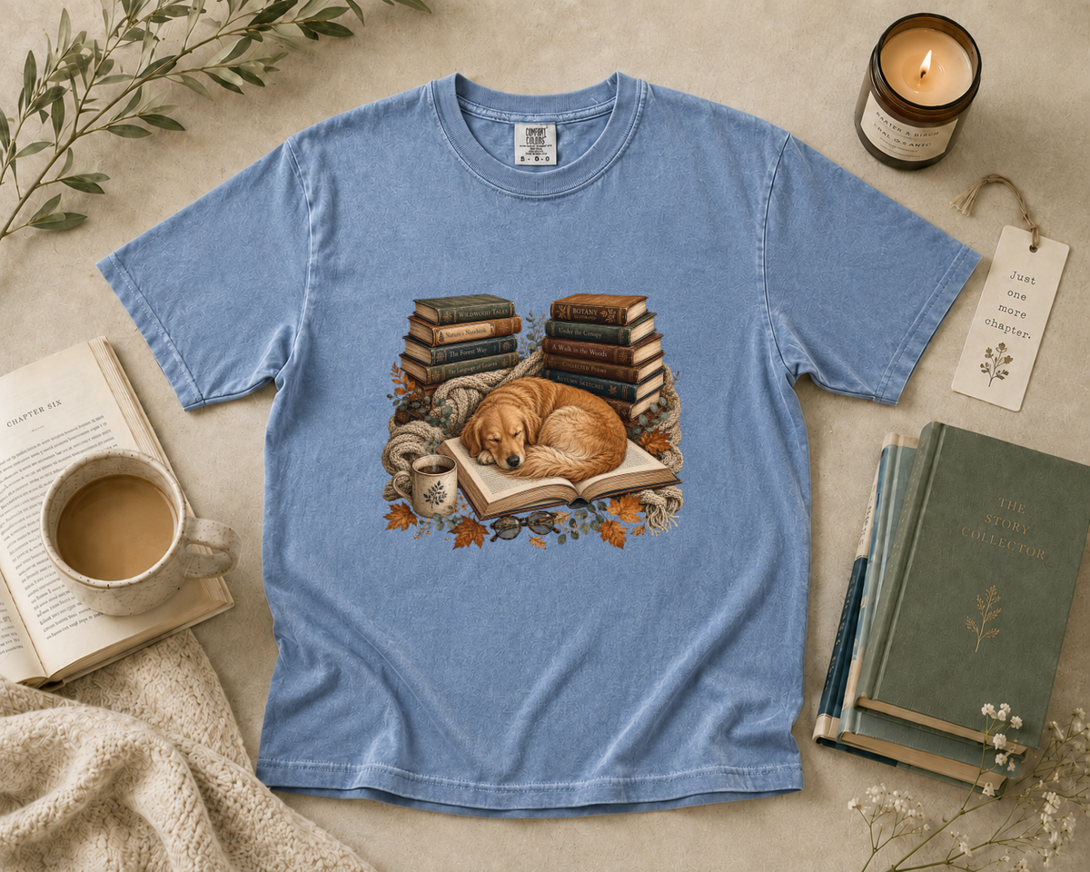 Cozy Golden Retriever Reading T-Shirt