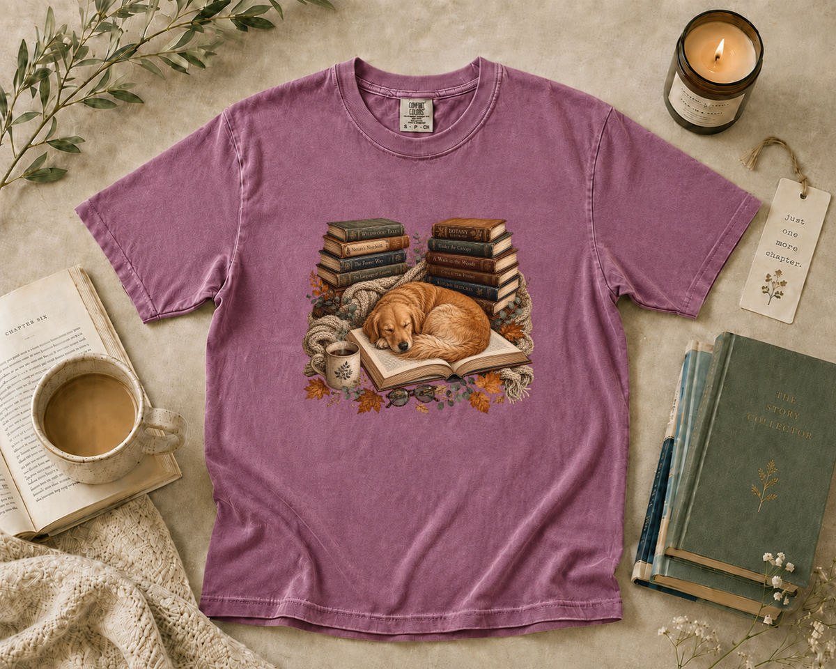 Cozy Golden Retriever Reading T-Shirt