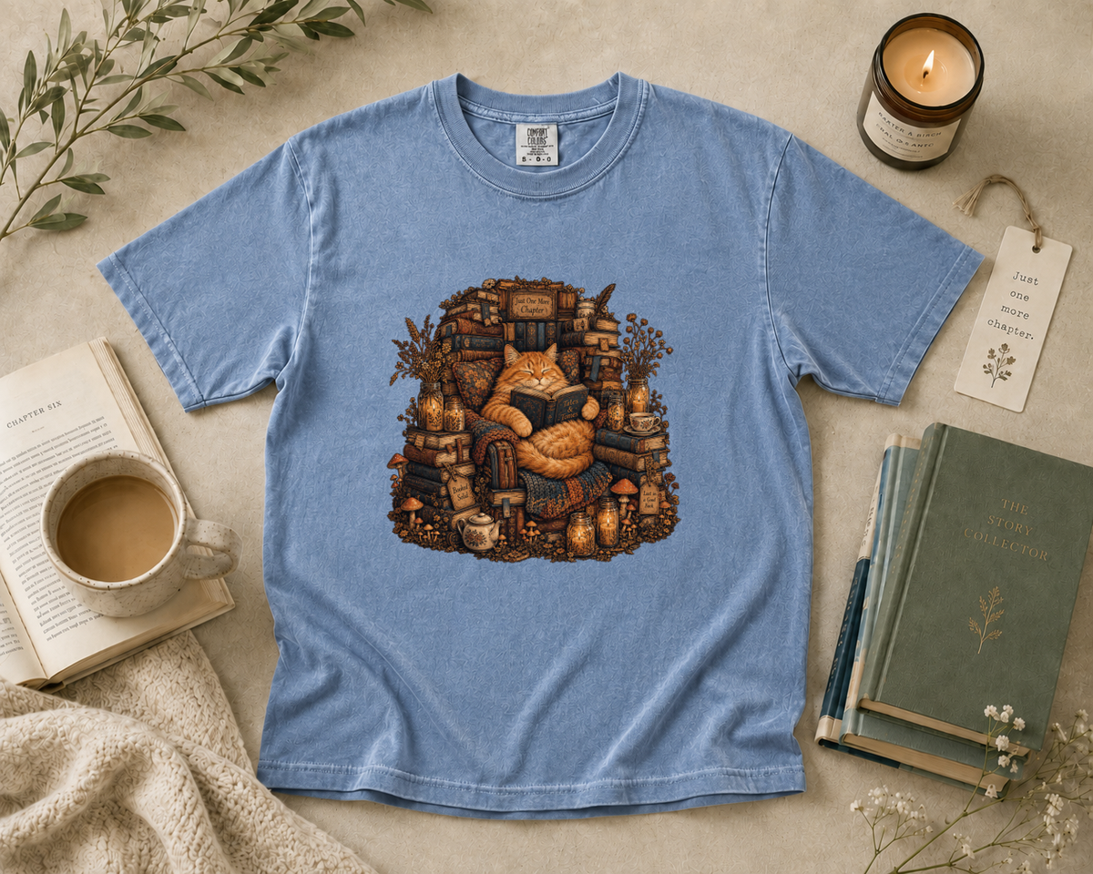 Cozy Orange Cat Reading Books T-Shirt
