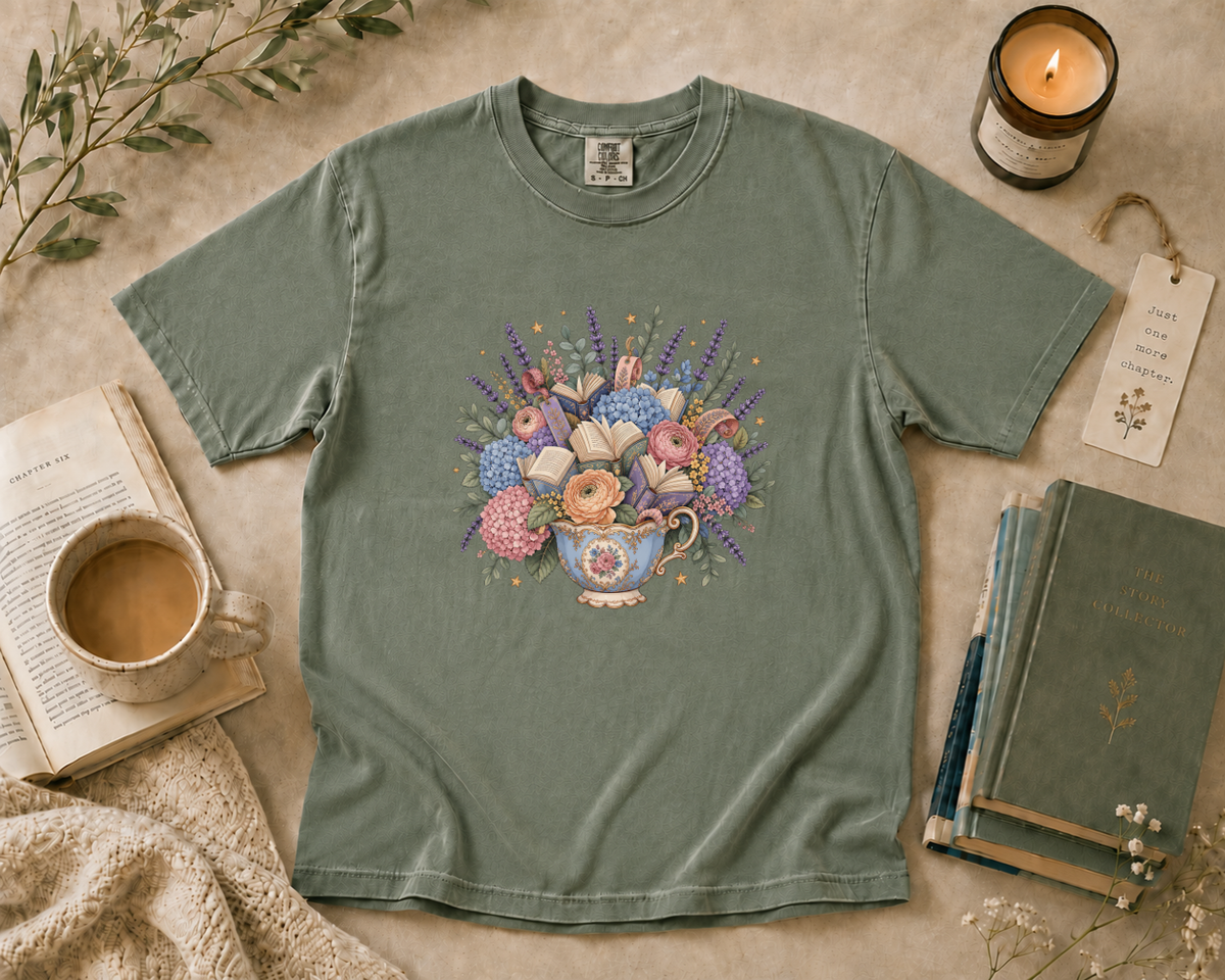 Floral Books and Coffee T-Shirt