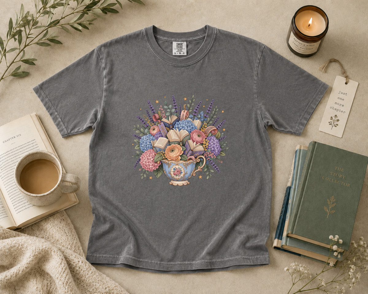 Floral Books and Coffee T-Shirt