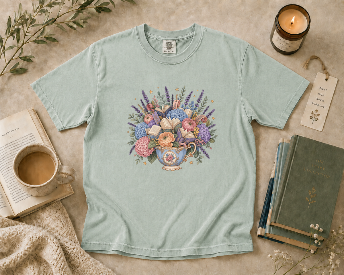 Floral Books and Coffee T-Shirt