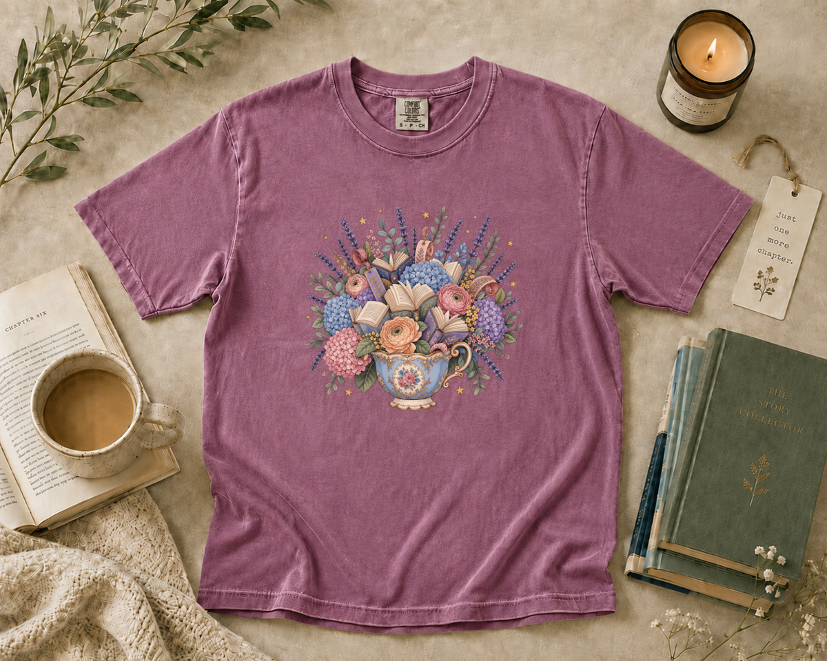 Floral Books and Coffee T-Shirt