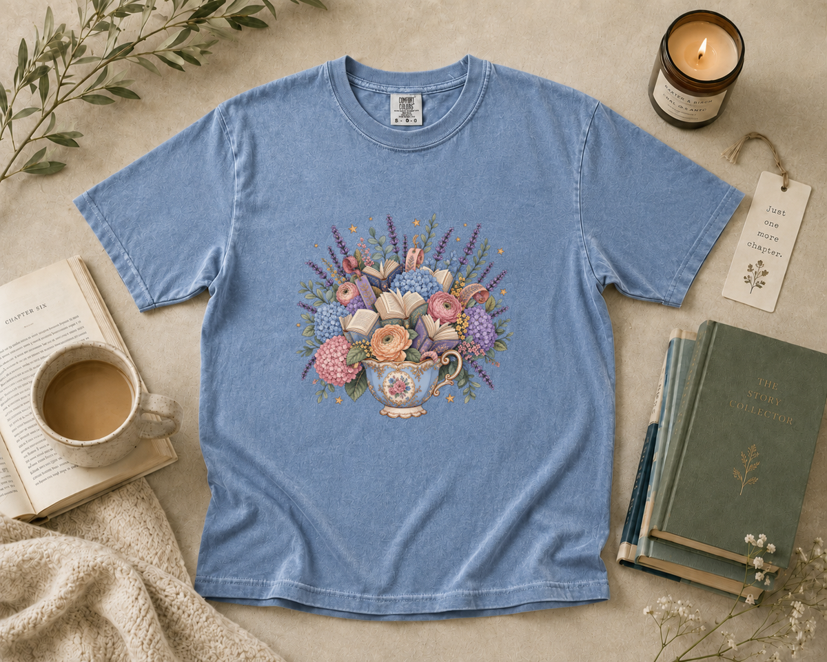 Floral Books and Coffee T-Shirt